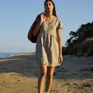 Madewell Linen Blend Alexandra Button Front Mini Dress